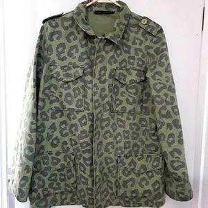 Green Leopard Print Army Jacket